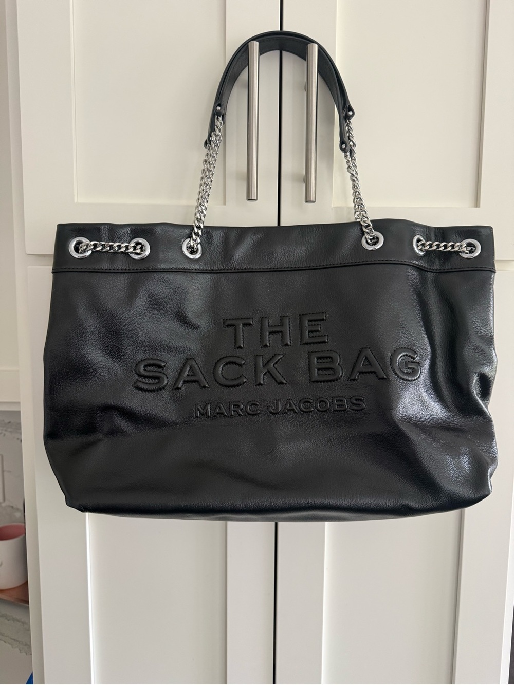 NWT Marc Jacobs Sac Bag Chain Large Black Leather Shoulder Tote with Chain Trim